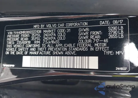 2017 Volvo Xc60 T5 Inscription from USA, damaged, VIN YV440MRUXH2223108
